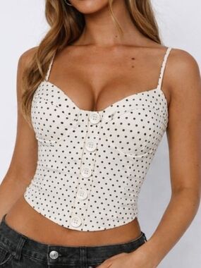 XOXO Polka Dot Corset Top M | Y2K Coquette Bustier Crop White Black Zip Back